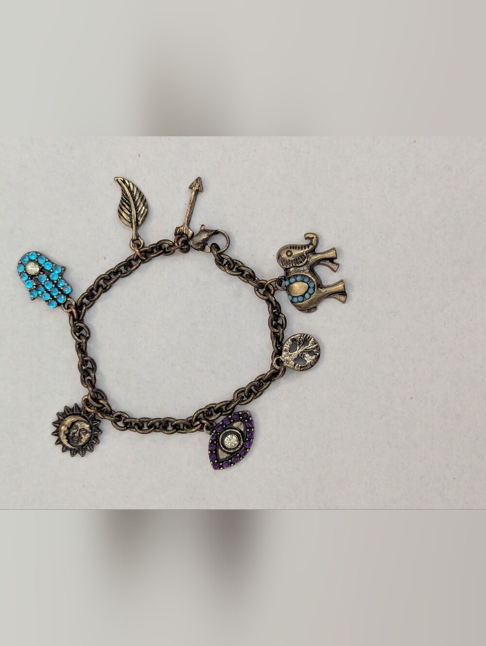 Vintage-Inspired Charm Bracelet with Turquoise and Purple Accents